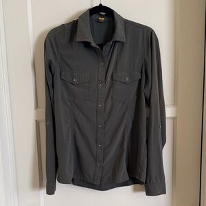 EDDIE BAUER, Gray Button-Up Active Blouse